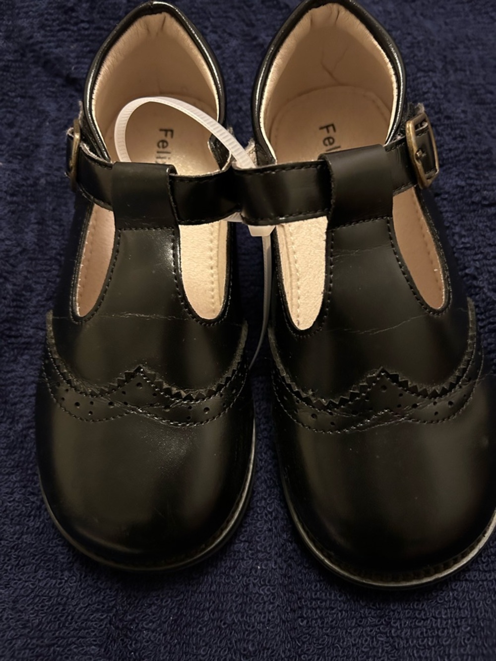 Girls Black T-Strap Dress Shoes with Brogue Detail